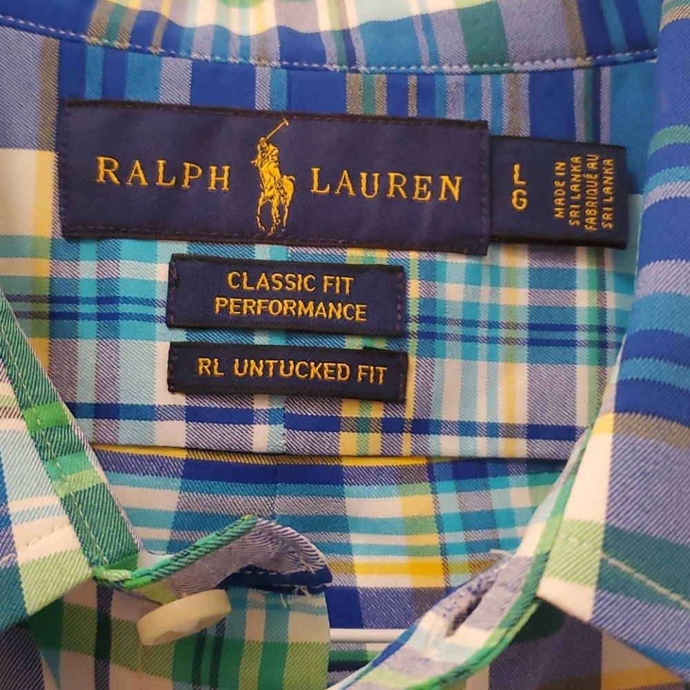 Men's Polo Short Sleeve Multicolored Plaid BDown - Picture 2 of 2
